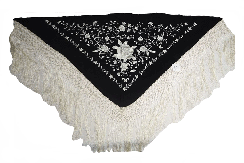 Hand-Embroidered Half Shawl in Pure Silk